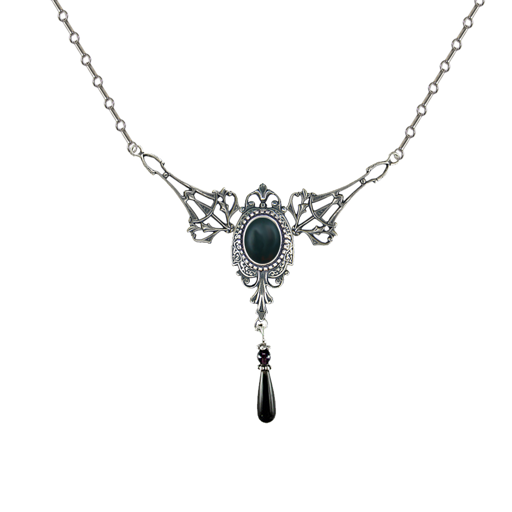 Sterling Silver Victorian Necklace With Bloodstone